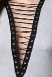V-Neck Corset Lace Up Short Sleeve Tee Shirt Dress
