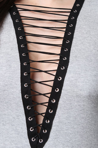 V-Neck Corset Lace Up Short Sleeve Tee Shirt Dress