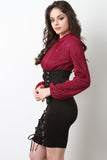 Glitter Ruched Mock Neck Twofer Dress