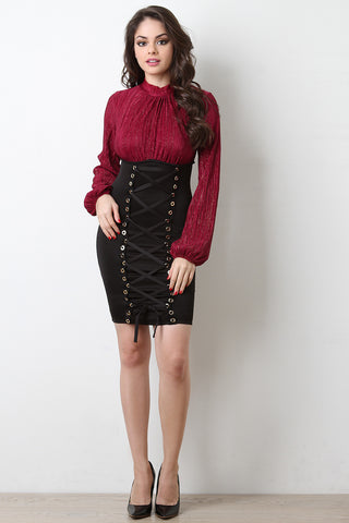 Glitter Ruched Mock Neck Twofer Dress