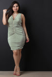 Ruched Zip-Up Front Sleeveless Dress