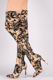 Liliana Fleur De Lis Burnout Velvet Stiletto Over-The-Knee Boots