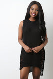 Sleeveless Shredded High Low Sweater Dress