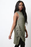 Sleeveless Shredded High Low Sweater Dress