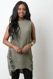Sleeveless Shredded High Low Sweater Dress