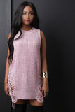 Sleeveless Shredded High Low Sweater Dress