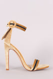 Velvet Embroidered Military Stripe Ankle Strap Heel