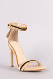 Velvet Embroidered Military Stripe Ankle Strap Heel