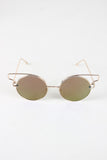 Open Wire Frame Round Cat Eye Mirrored Sunglasses
