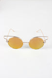 Open Wire Frame Round Cat Eye Mirrored Sunglasses