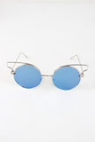 Open Wire Frame Round Cat Eye Mirrored Sunglasses