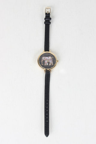 Thin Strap Etched Elephant Watch