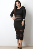 Mesh Stripe Panel Midi Dress