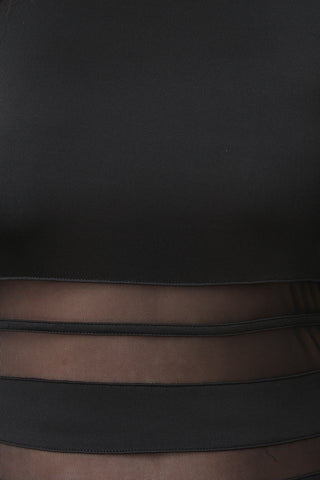Mesh Stripe Panel Midi Dress