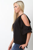 Cold Shoulder Ruffle Knit Top