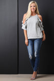 Cold Shoulder Ruffle Knit Top
