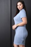 Mock Neck Lattice Yoke Ribbed Dress