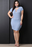 Mock Neck Lattice Yoke Ribbed Dress