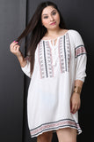 Embroidered Design Peasant Mini Dress