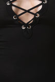 Long Sleeve Jersey Knit Lace Up Jumpsuit