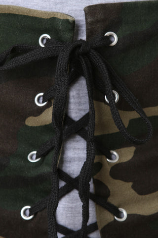 Camouflage Print Denim Corset Lace Up Belt