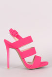 Qupid Nubuck Triple Band Slingback Stiletto Heel