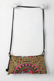 Colorful Embroidered Floral Pom Pom Bell Bag