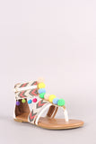 Pom Pom T-Strap Chevron Ankle Cuff Gladiator Thong Flat Sandal