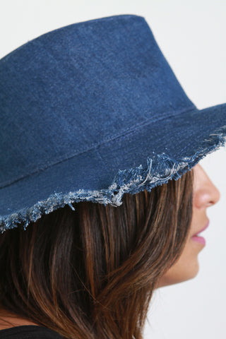 Frayed Raw Edge Denim Fedora