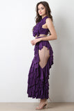 Semi-Sheer Mesh Tiered Ruffle Maxi Dress