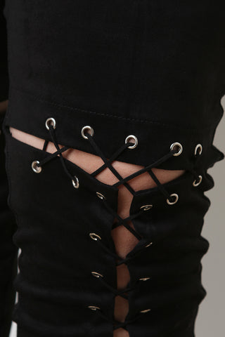 Corset T-Lace Up Vegan Suede Pants