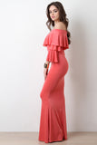 Off-The-Shoulder Tiered Ruffle Maxi Mermaid Dress