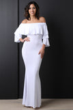 Off-The-Shoulder Tiered Ruffle Maxi Mermaid Dress