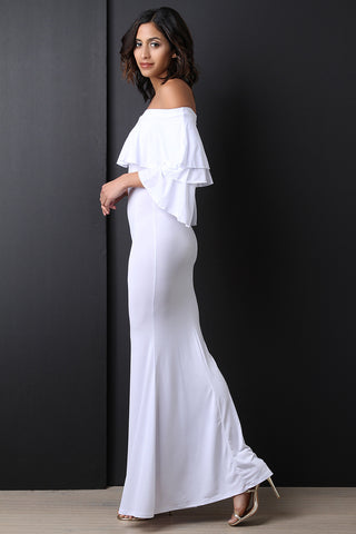 Off-The-Shoulder Tiered Ruffle Maxi Mermaid Dress