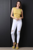 Low Rise Distress Knees Skinny Jeans