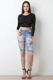 Fitted Distressed Denim Bermuda Shorts