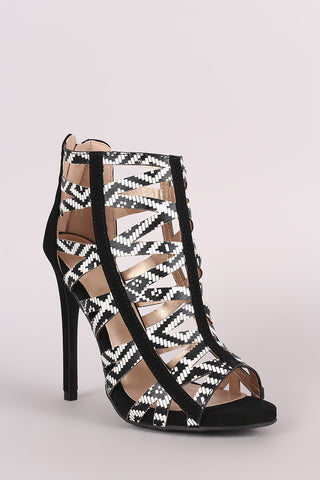 Qupid Printed Cutout Caged Design Stiletto Heel