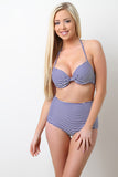 Pinstripe Halter Tie High Waist Bikini Set