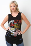 Distressed Rock Graphic Muscle Tank Top