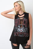 Graphic Print Shredded Tank Top
