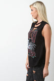 Graphic Print Shredded Tank Top