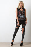 Graphic Print Shredded Tank Top
