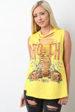 Graphic Print Shredded Tank Top