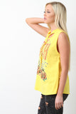 Graphic Print Shredded Tank Top