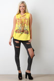 Graphic Print Shredded Tank Top