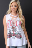 Graphic Print Shredded Tank Top