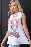 Graphic Print Shredded Tank Top