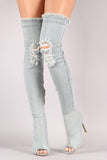 Distressed Denim Stiletto Over-The-Knee Boots