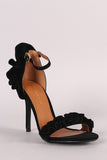Shoe Republic LA Suede Ruffle-Trimmed Ankle Strap Heel