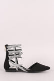 Suede Pointy Toe Glitter Bow Caged Flat
